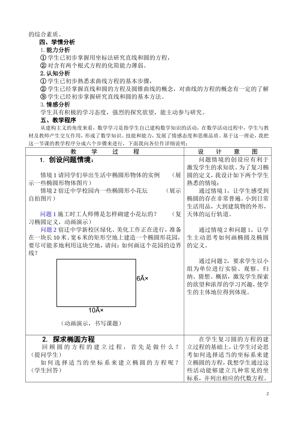 高中数学《椭圆的标准方程》说课稿 新人教A版_第2页