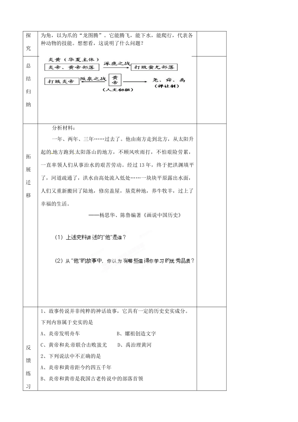青海省西宁五中2012年秋七年级历史上册《华夏之祖的传说》教案 新人教版_第2页