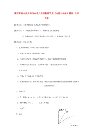 陕西省神木县大保当中学八年级物理下册《内能与热机》教案 北师大版