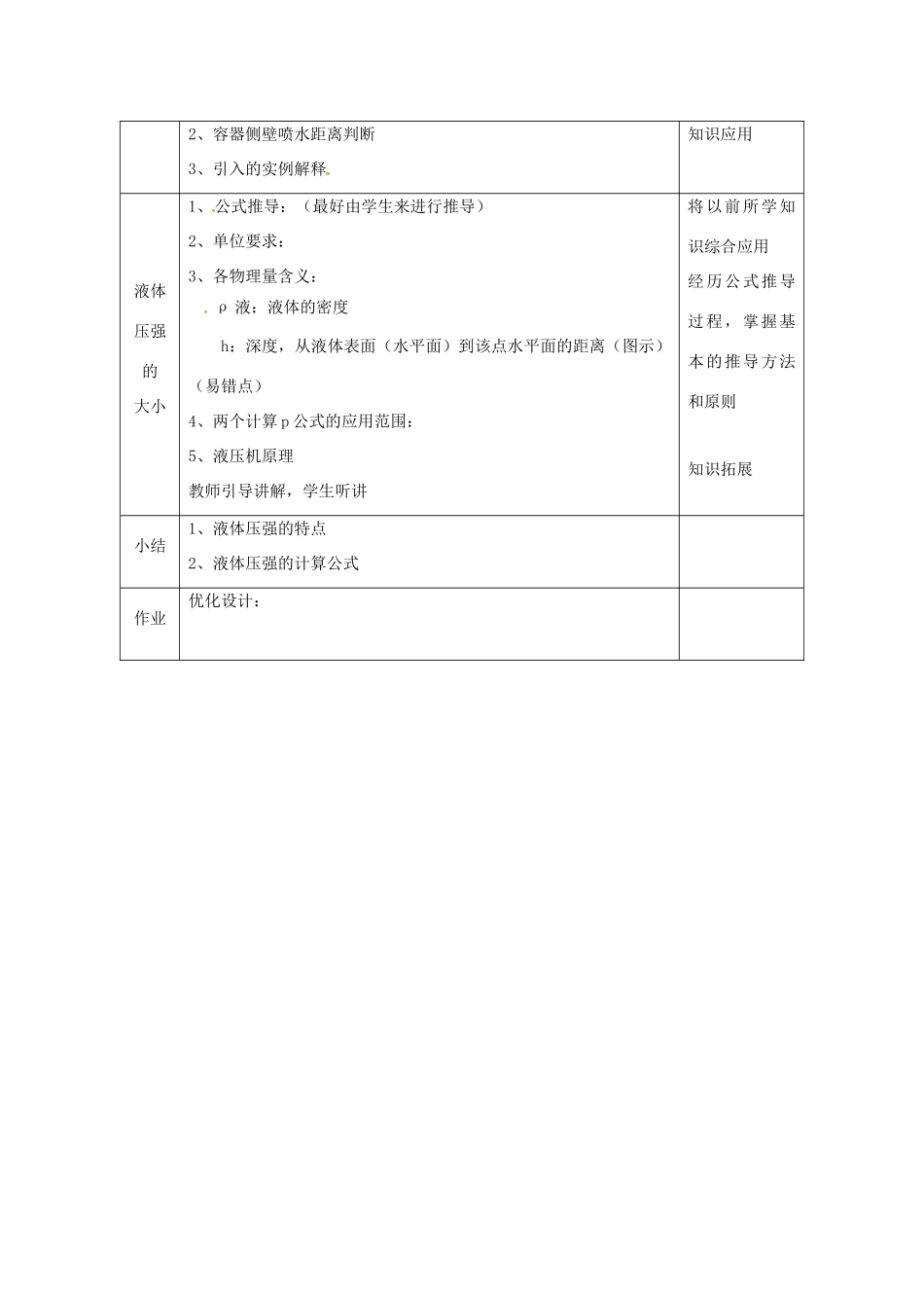 陕西省石泉县八年级物理下册 9.2液体的压强教学设计 （新版）新人教版-（新版）新人教版初中八年级下册物理教案_第3页