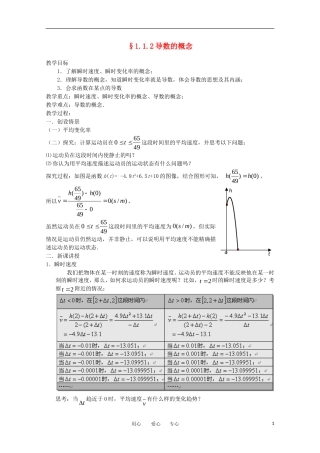 高中数学《变化率与导数-1.1.2导数的概念》教案6 新人教A版选修2-2