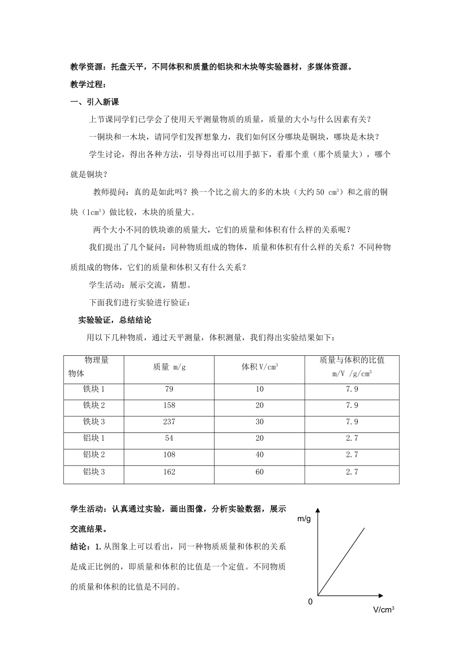 陕西省洛南县古城新华中学八年级物理上册 第二节 密度教学设计 新人教版_第2页