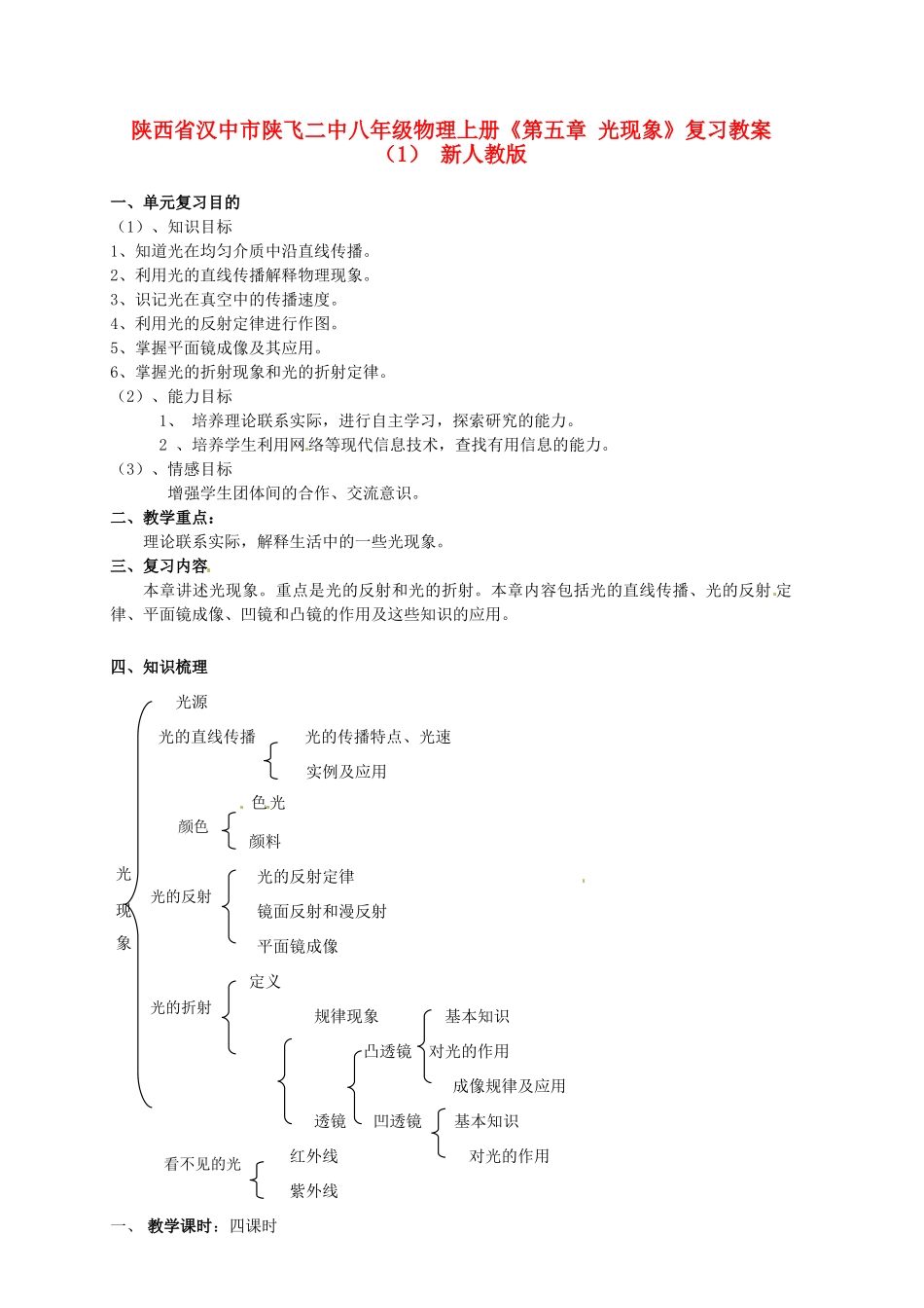 陕西省汉中市陕飞二中八年级物理上册《第五章 光现象》复习教案（1） 新人教版_第1页