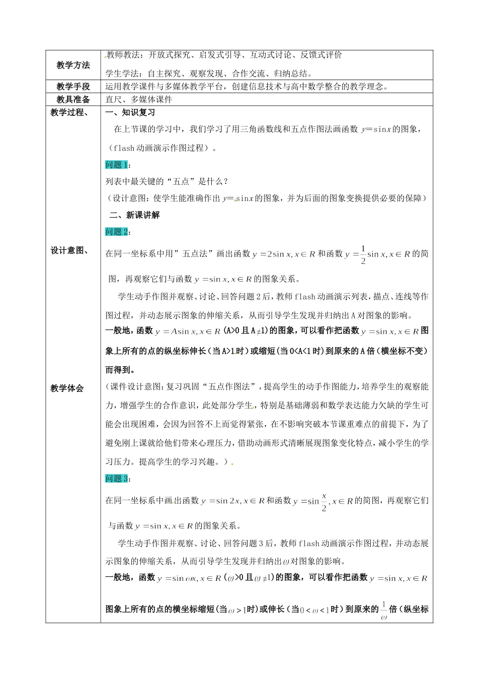 高中数学《1.5函数y＝Asinωx＋φ的图象》教学设计 新人教版必修4-新人教版高一必修4数学教案_第2页