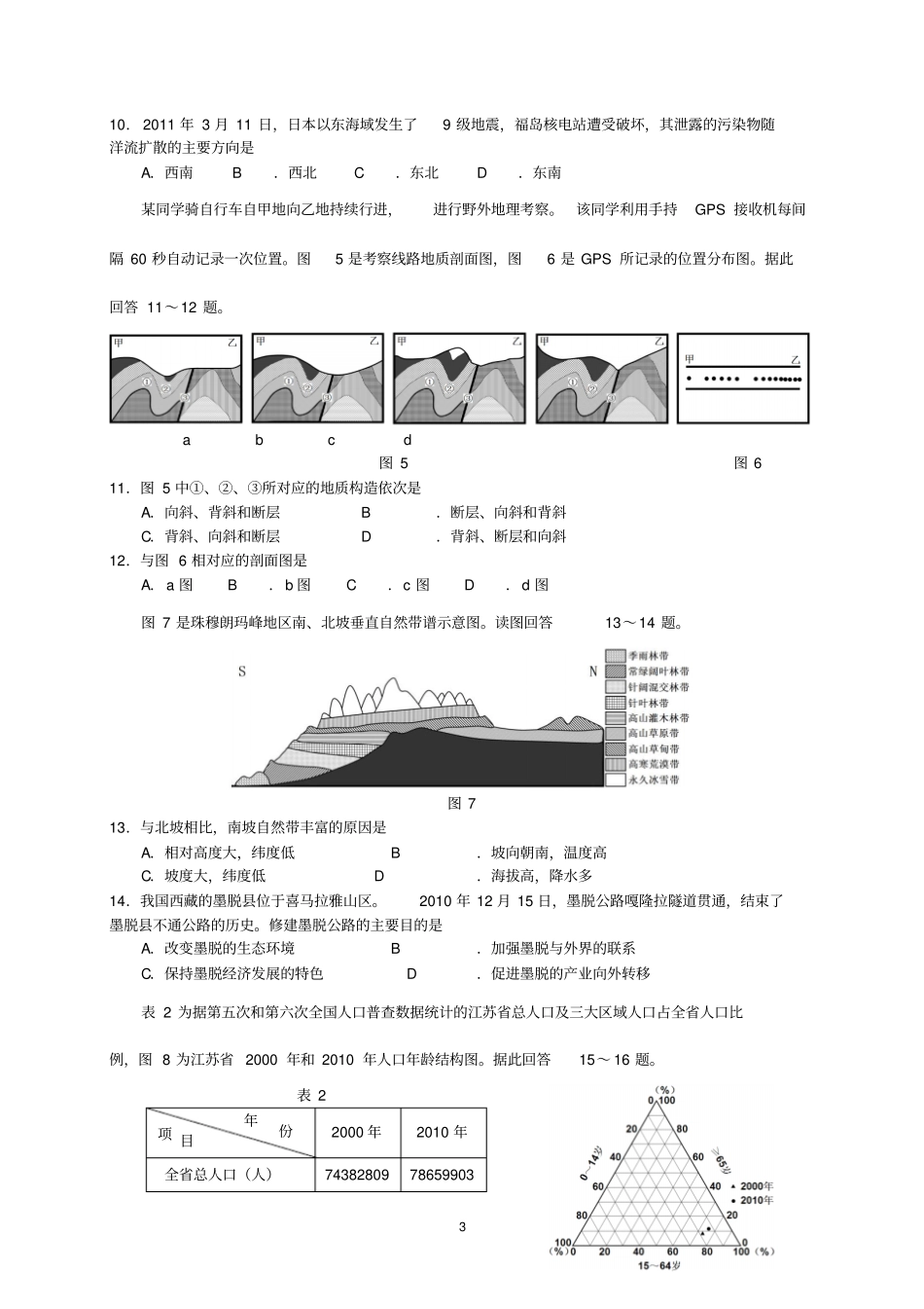 2011年普通高等学校招生全国统一考试江苏地理精校、精排、高清版剖析_第3页