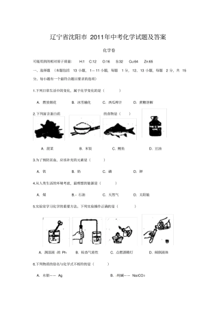 2011年沈阳中考化学试题答案及解析