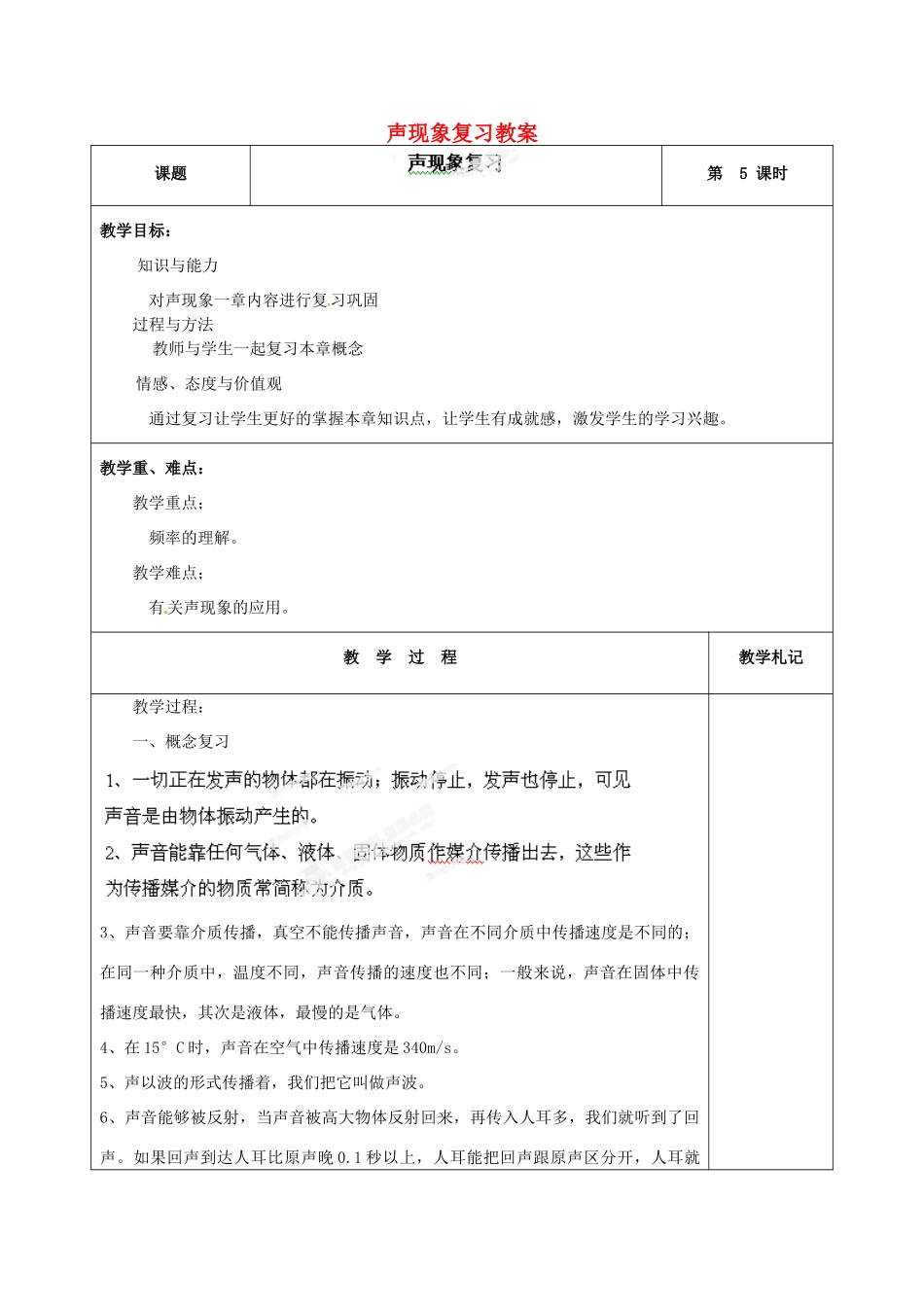 辽宁省锦州市锦州中学八年级物理上册 声现象复习教案 新人教版_第1页