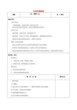 辽宁省锦州市锦州中学八年级物理上册 光的色散教案 新人教版