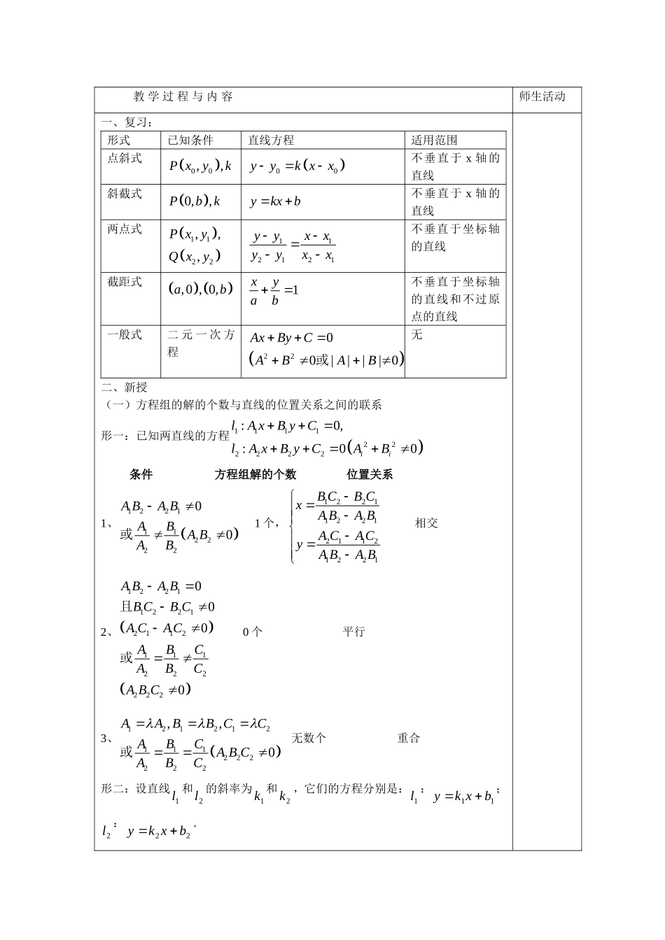 高中数学2.2.3 两条直线的位置关系教案新课标人教Ｂ版选修1-2_第2页