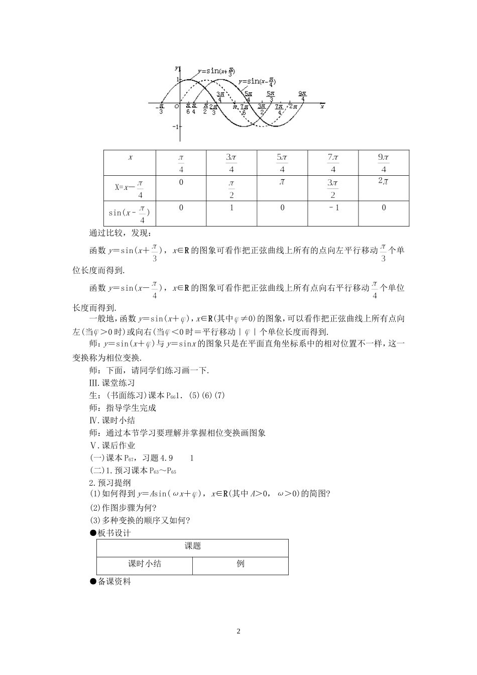 高中数学1.5　函数y=Asin（ωx+ψ）　教案2人教版必修4_第2页
