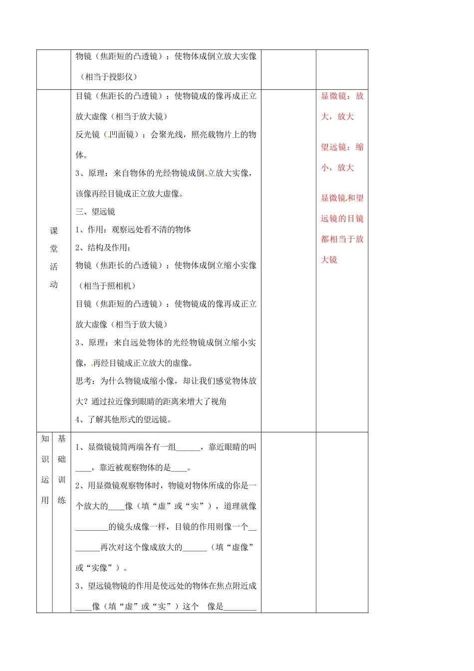 辽宁省大连市第七十六中学八年级物理上册 3.5 显微镜和望远镜教案 新人教版_第2页