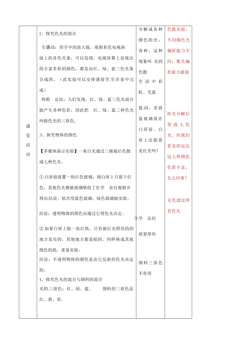 辽宁省大连市第七十六中学八年级物理上册 2.5 光的色散教案 新人教版_第2页