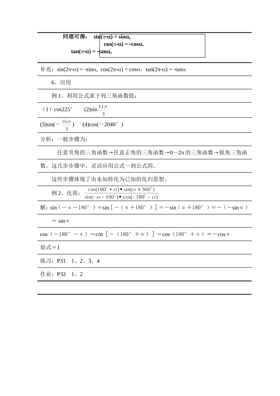 高中数学1.3　三角函数的诱导公式　教案6人教版必修4_第2页