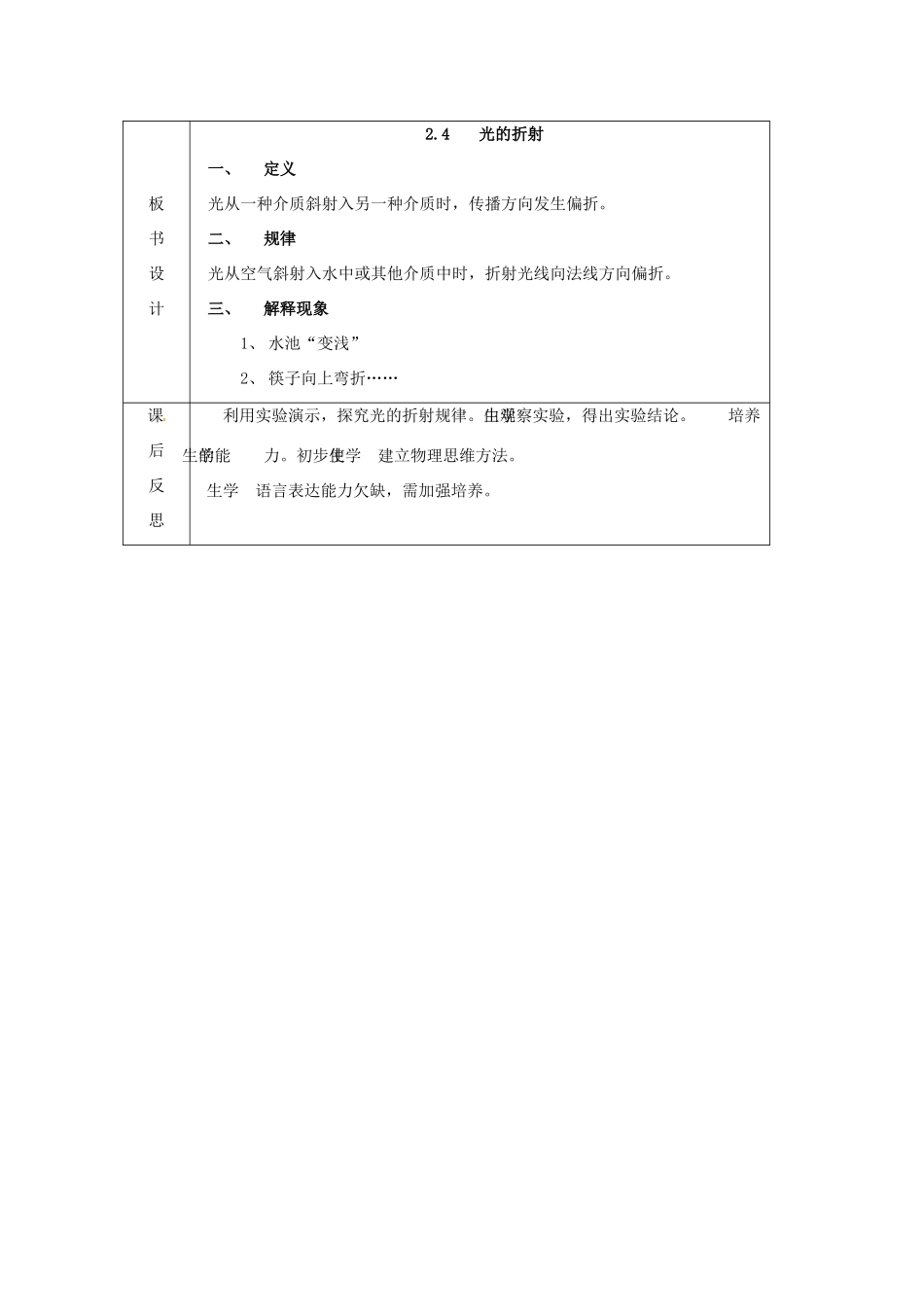 辽宁省大连市第七十六中学八年级物理 第二章 第四节 光的折射教案 人教新课标版_第3页