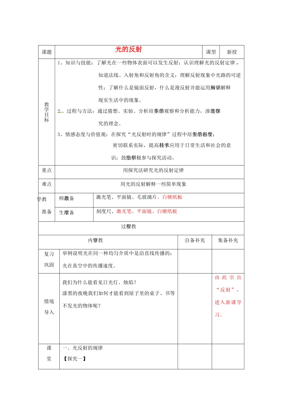 辽宁省大连市第七十六中学八年级物理 第二章 第二节 光的反射教案 人教新课标版_第1页
