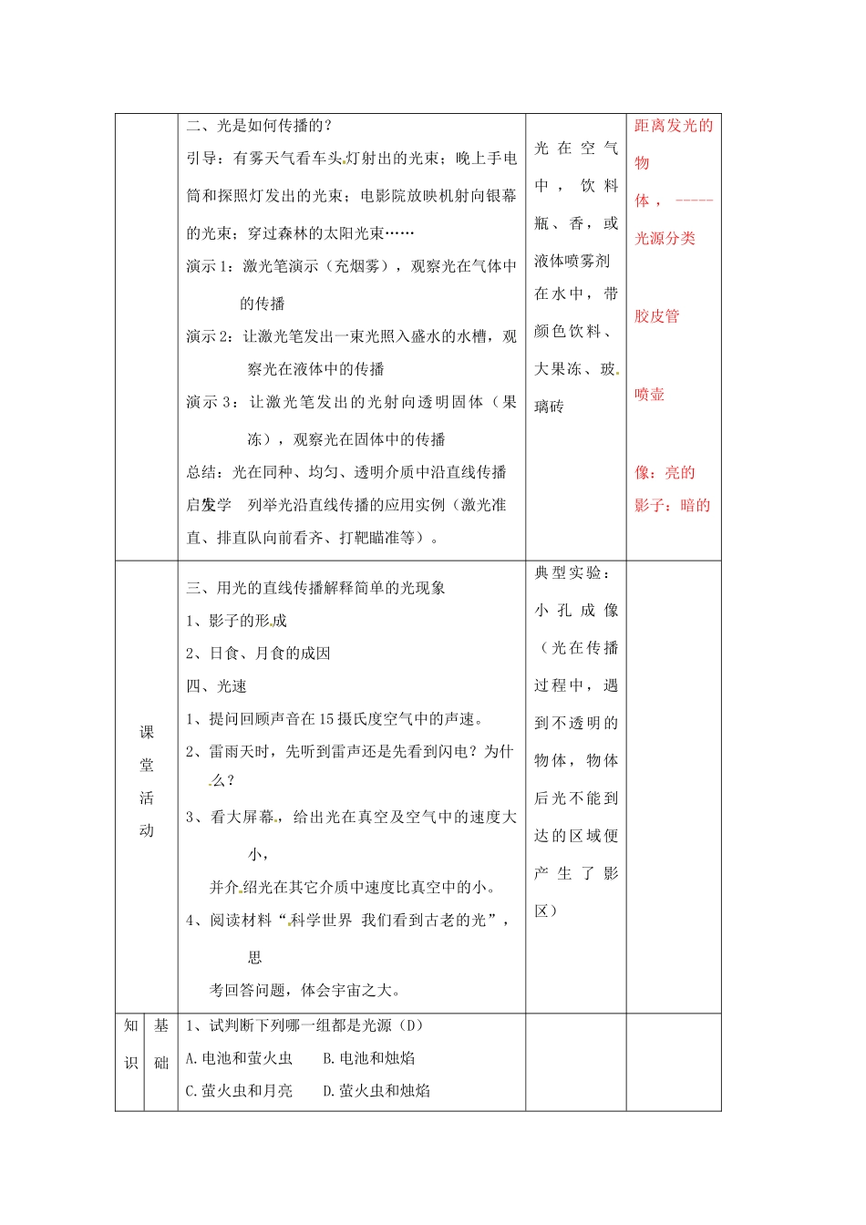 辽宁省大连市第七十六中学八年级物理 第二章 第一节 光的传播教案 人教新课标版_第2页