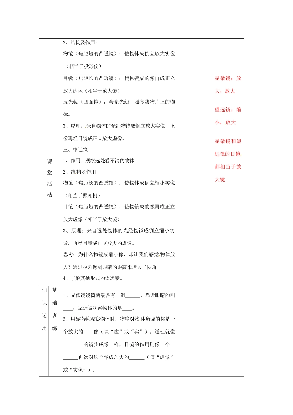 辽宁省大连市第七十六中学八年级物理 第三章 第五节 显微镜和望远镜教案 人教新课标版_第2页