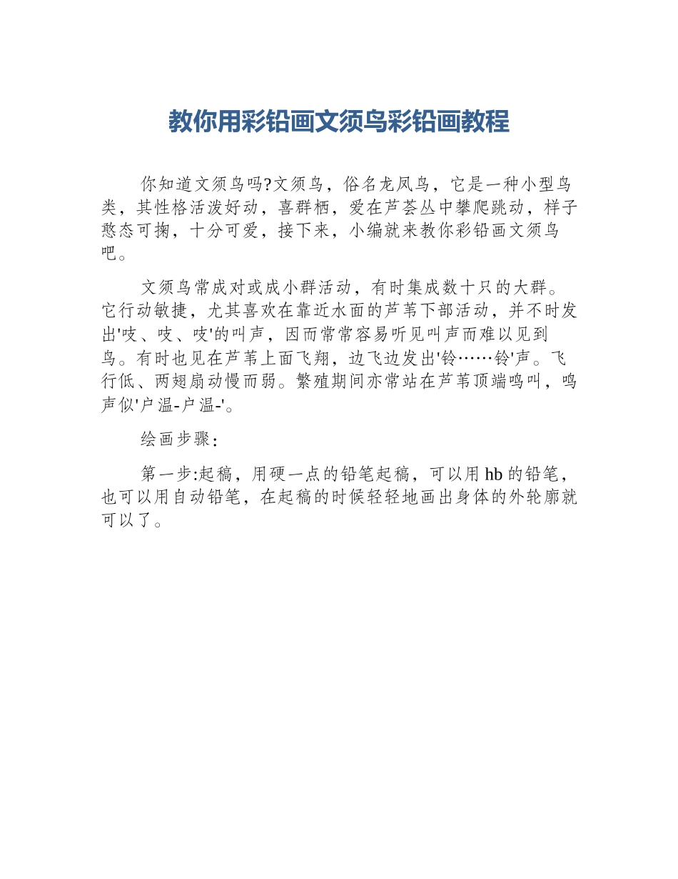 教你用彩铅画文须鸟彩铅画教程_第1页