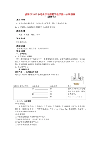 辽宁省凌海市2013中考化学专题复习 水和溶液教学案
