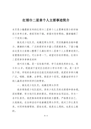 红领巾二星章个人主要事迹简介