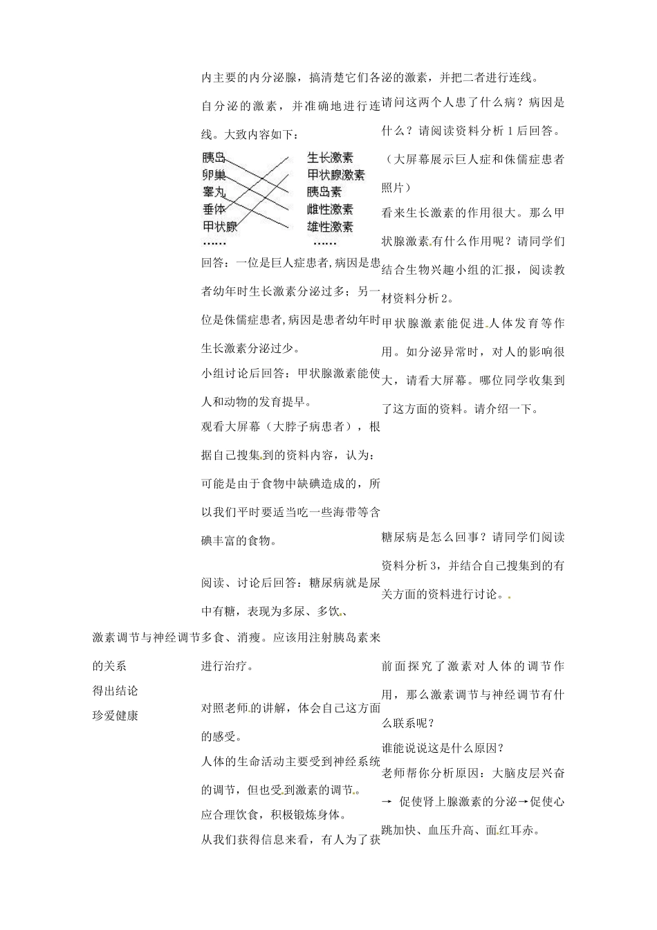 辽宁省丹东七中七年级生物《激素调节》教案 人教新课标版_第2页