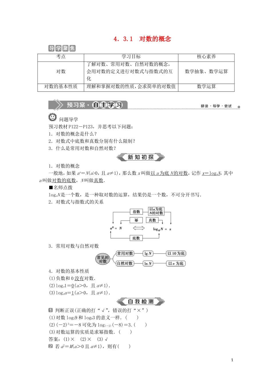 高中数学 第四章 指数函数与对数函数 4.3.1 对数的概念教师用书 新人教A版必修第一册-新人教A版高一第一册数学教案_第1页