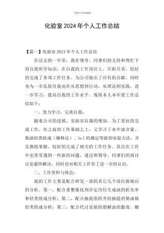 化验室2024年个人工作总结