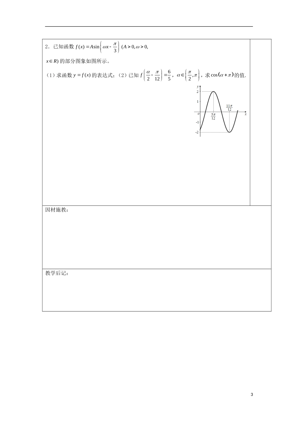 高中数学 第十六课 三角函数函数的综合问题教学设计 新人教A版必修4-新人教A版高一必修4数学教案_第3页