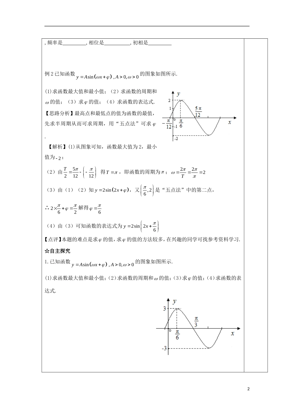 高中数学 第十五课 函数的图象教学设计 新人教A版必修4-新人教A版高一必修4数学教案_第2页
