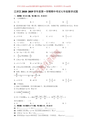江岸区2018-2019学年度上学期期中考试七年级数学试题(word版)