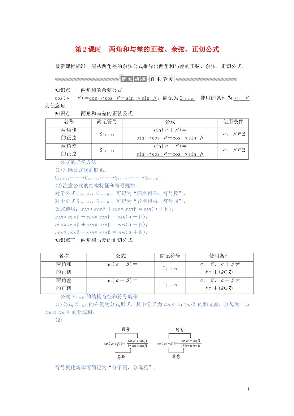 高中数学 第五章 三角函数 5.5.1.2 两角和与差的正弦、余弦、正切公式讲义 新人教A版必修第一册-新人教A版高一第一册数学教案_第1页