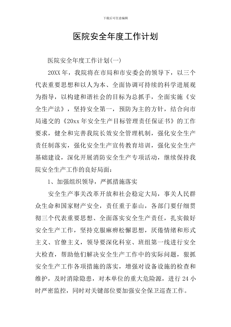 医院安全年度工作计划_第1页