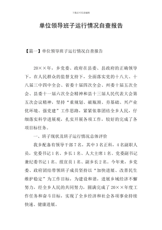 单位领导班子运行情况自查报告