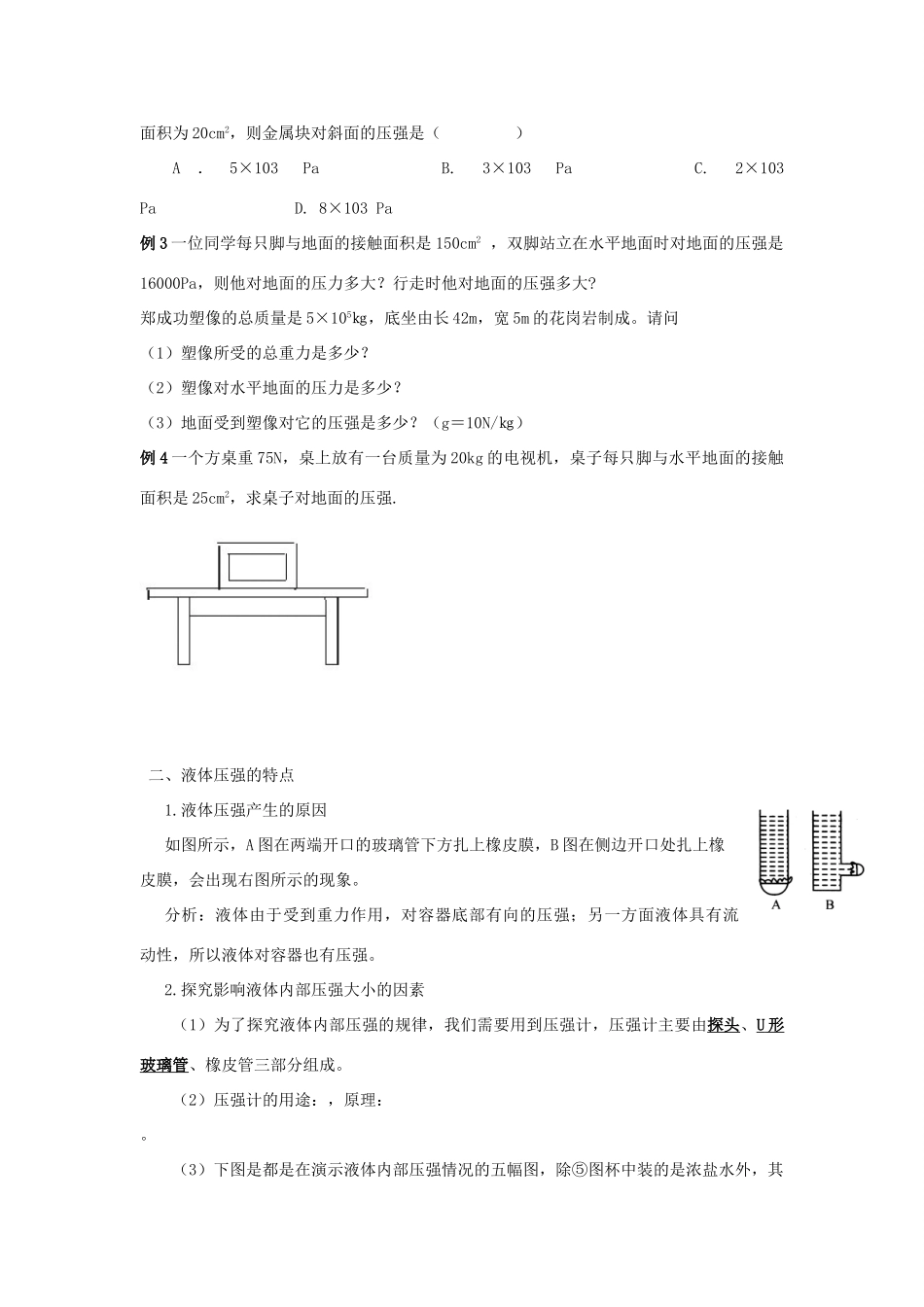 湖南省邵阳县黄亭市镇中学八年级物理下册 第九章 压强复习教案 （新版）新人教版_第3页