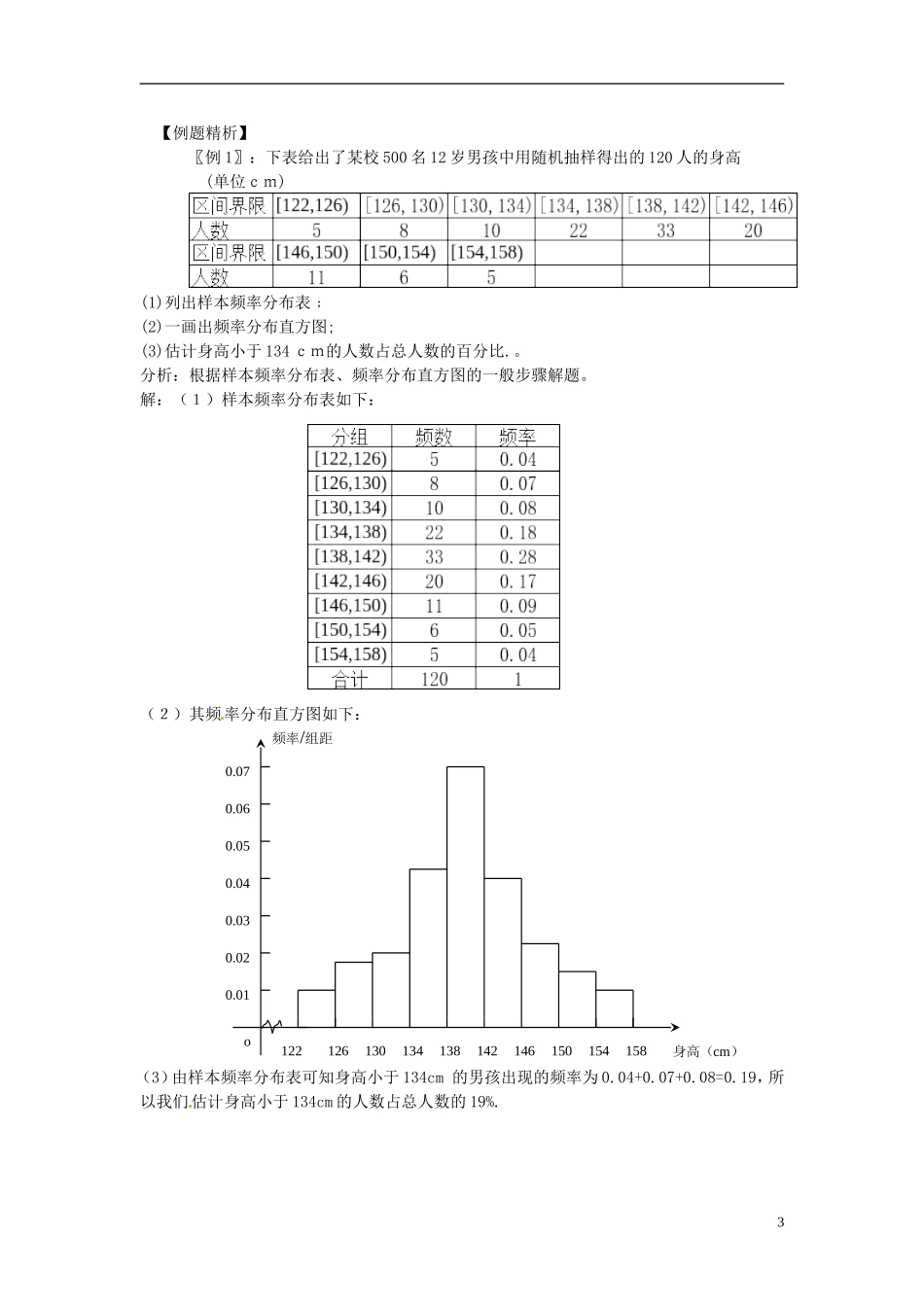 高中数学 第二章《用样本的频率分布估计总体分布》教案 新人教A版必修3_第3页