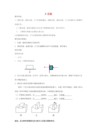 湖南省邵阳县黄亭市镇中学八年级物理下册 9 压强复习教案 （新版）新人教版