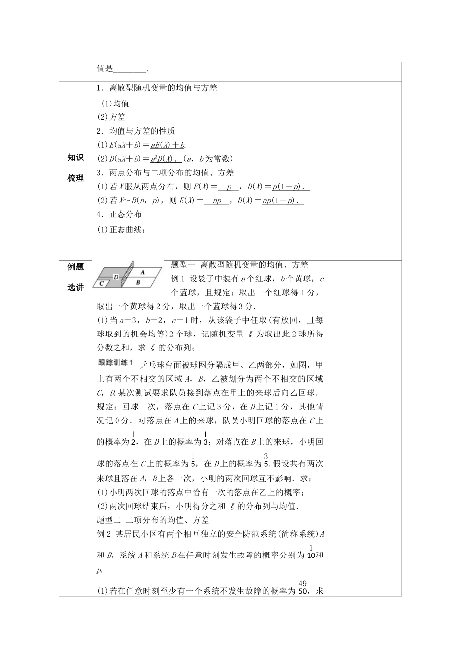 高中数学 第二章 随机变量及其分布 2.3 离散型随机变量的均值与方差 2.4 正态分布教案 新人教A版选修2-3-新人教A版高二选修2-3数学教案_第2页