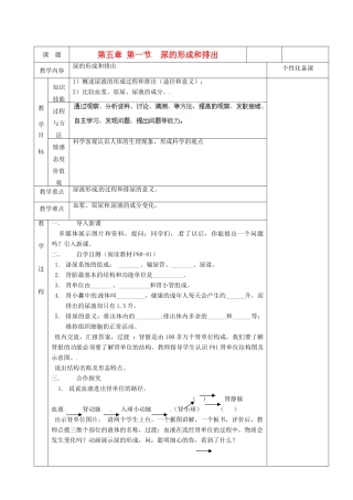 湖南省茶陵县世纪星实验学校七年级生物《尿的形成和排出》教案 人教新课标版