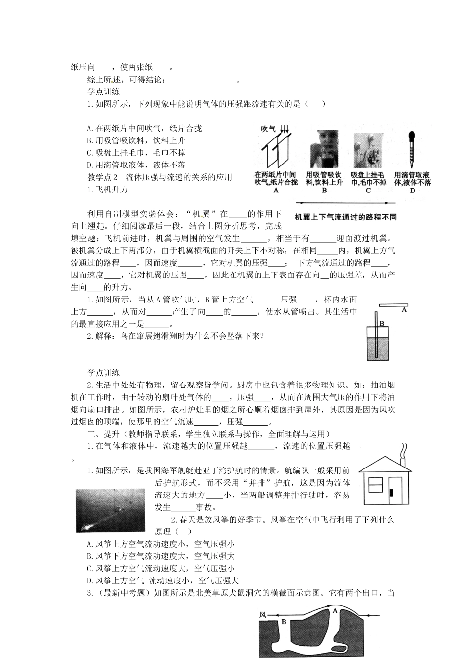 湖南省益阳市六中八年级物理下册 9.4 流体压强与流速的关系教案 （新版）新人教版_第2页