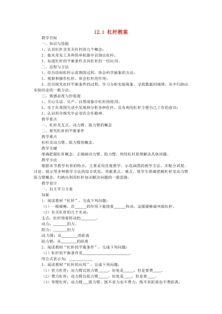 湖南省益阳市六中八年级物理下册 12.1 杠杆教案 （新版）新人教版