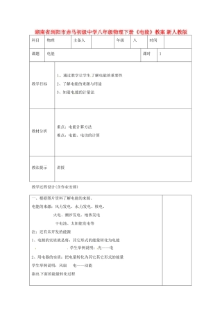 湖南省浏阳市赤马初级中学八年级物理下册《电能》教案 新人教版