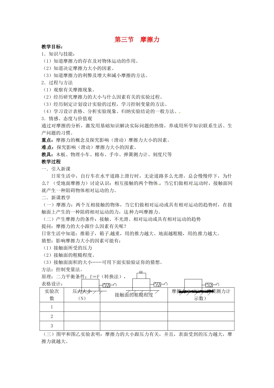 湖南省株洲县禄口镇中学八年级物理下册 8.3《摩擦力》教案 （新版）新人教版_第1页