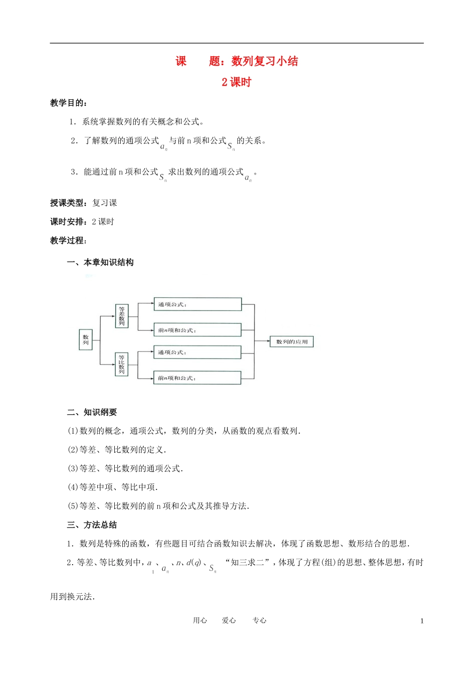 高中数学 第二章 数列　复习小结教案 新人教版必修5_第1页