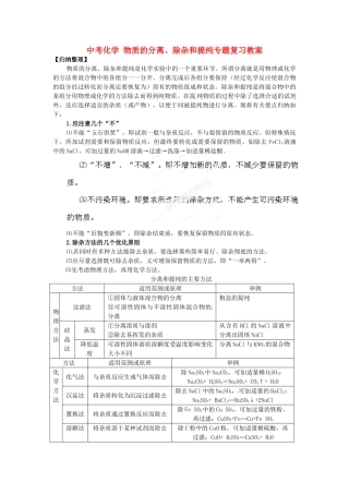 湖南省双峰县花门镇第一中学2014中考化学 物质的分离、除杂和提纯专题复习教案 新人教版