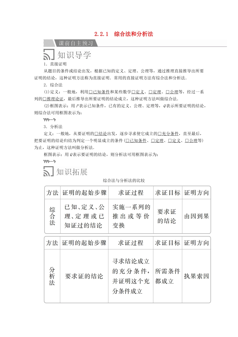 高中数学 第二章 推理与证明 2.2 直接证明与间接证明 2.2.1 综合法和分析法讲义 新人教A版选修2-2-新人教A版高二选修2-2数学教案_第1页