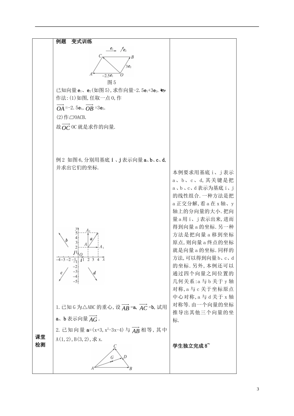 高中数学 第二章 平面向量 2.3.2 平面向量的正交分解及坐标表示教案 新人教A版必修4-新人教A版高一必修4数学教案_第3页