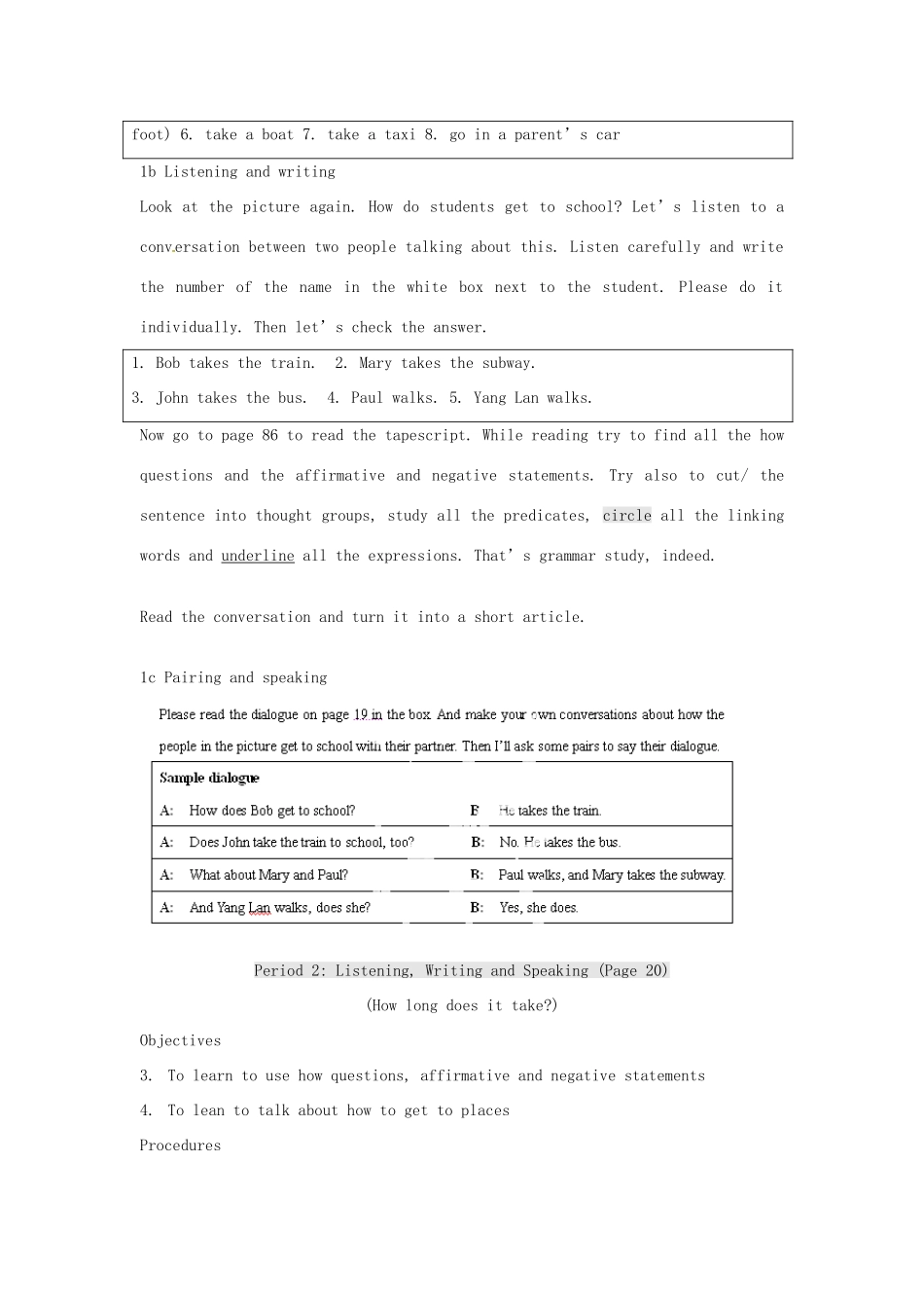 江西省吉安县凤凰中学八年级英语上册《Unit 4 How do you get to school》Teaching plan 人教新目标版_第2页