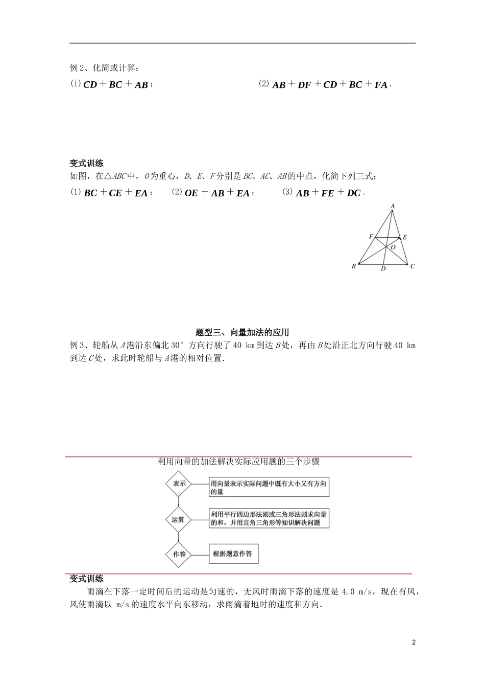 高中数学 第二章 平面向量 2.2 平面向量的线性运算 2.2.1 向量加法运算及其几何意义讲义 新人教A版必修4-新人教A版高一必修4数学教案_第2页