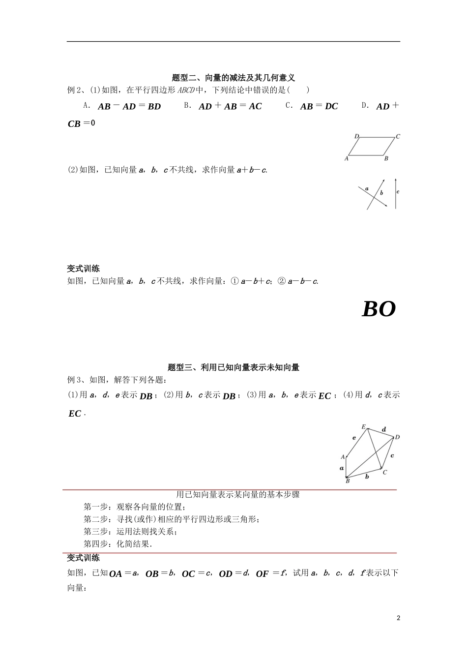 高中数学 第二章 平面向量 2.2 平面向量的线性运算 2.2.2 向量减法运算及其几何意义讲义 新人教A版必修4-新人教A版高一必修4数学教案_第2页