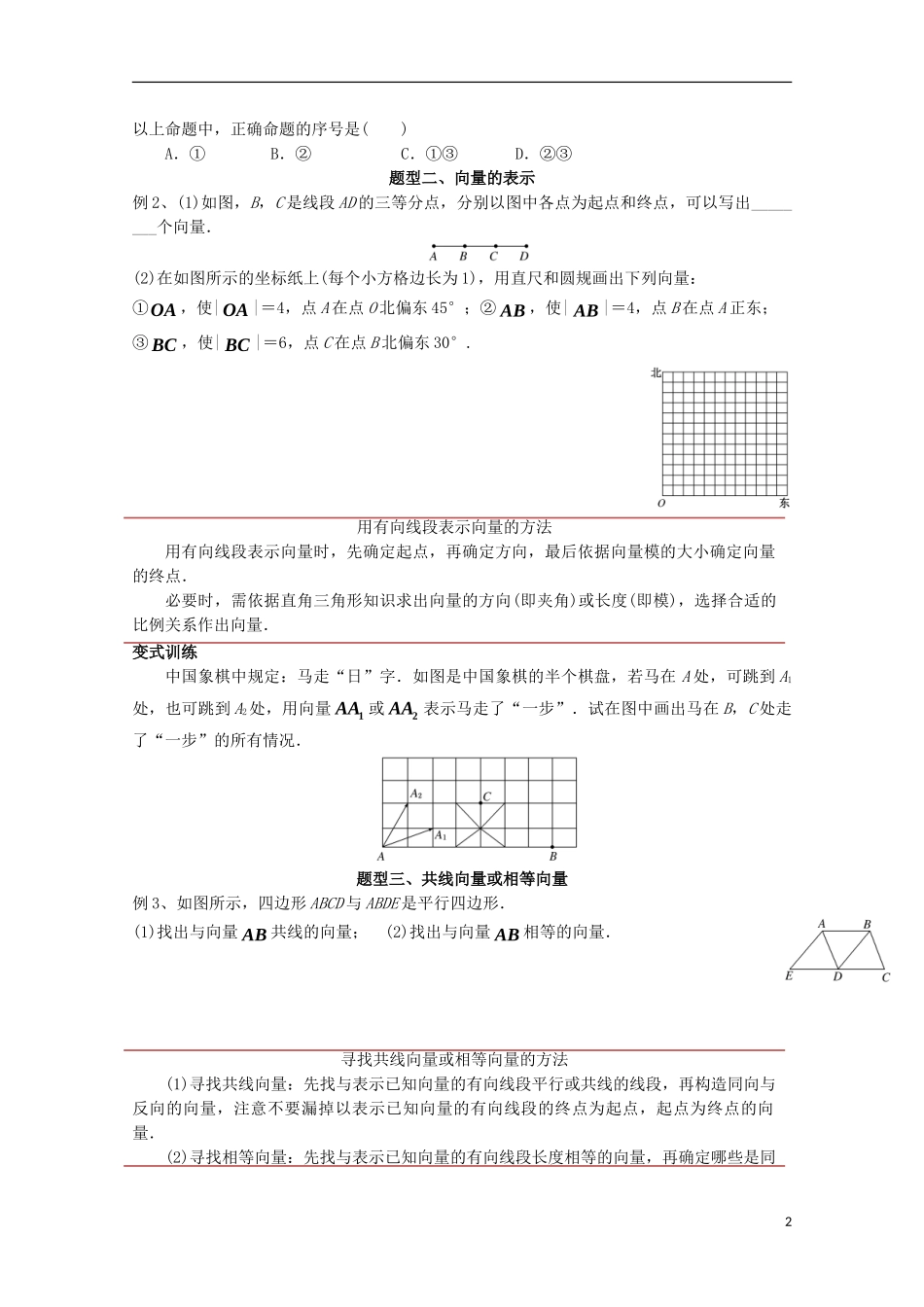 高中数学 第二章 平面向量 2.1 平面向量的实际背景及基本概念讲义 新人教A版必修4-新人教A版高一必修4数学教案_第2页